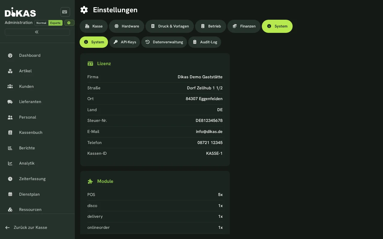 Systemeinstellungen in DiKAS