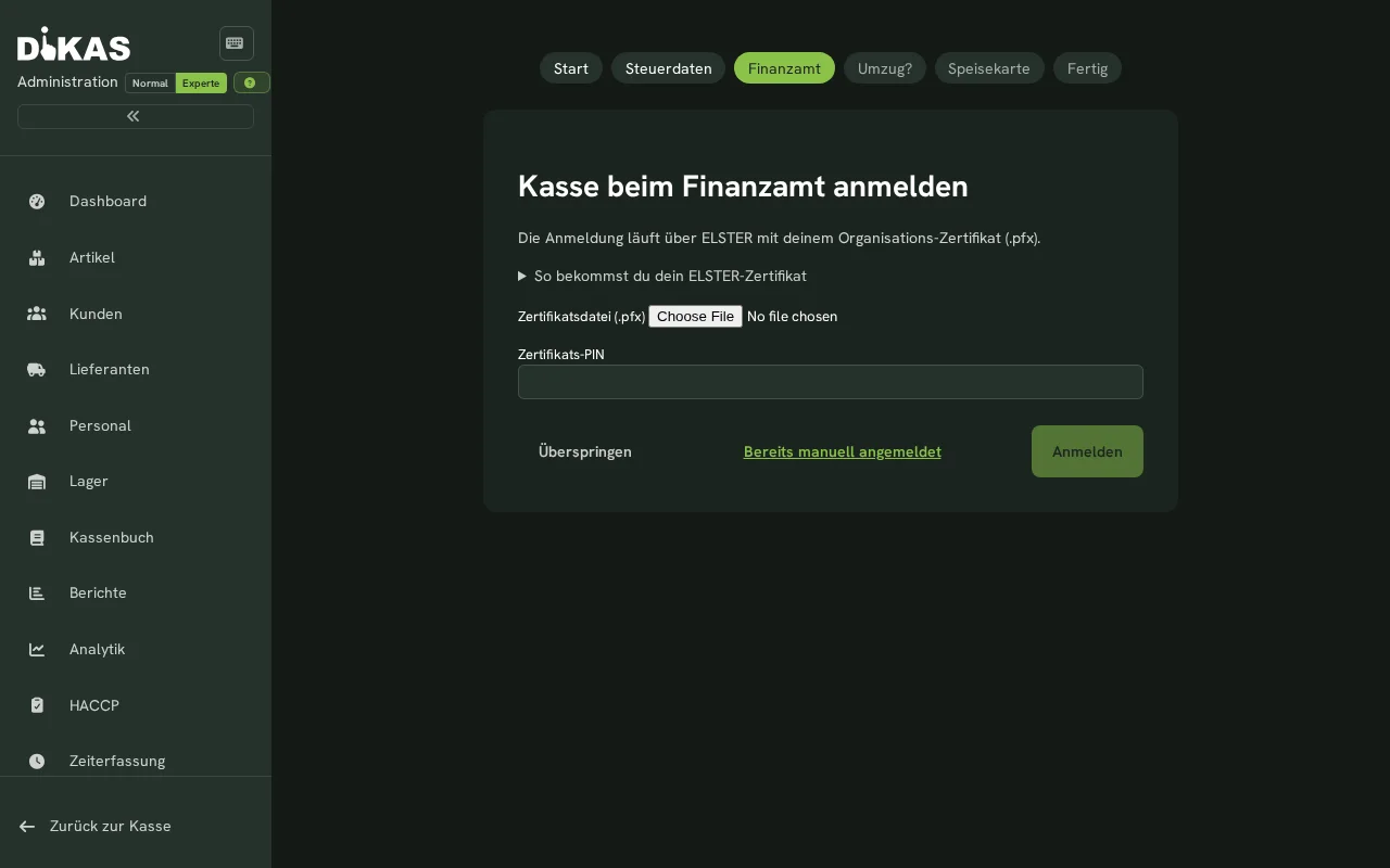 Auswahl der Datenherkunft im DiKAS-Assistenten